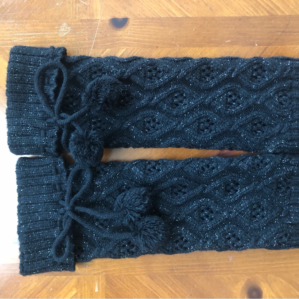 Black Knit Leg Warmers with Pom Poms